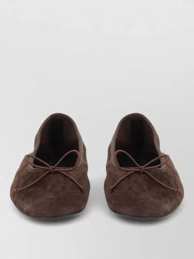 Aeyde Tiby Ballet Flats Suede Bow Detail In Brown