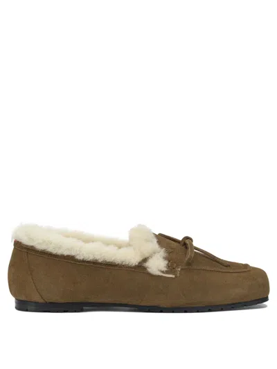 Aeyde Tobacco Suede Shearling Loafers In Multi