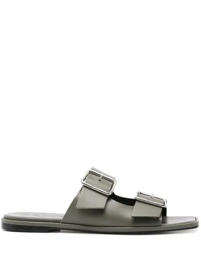 Aeyde Leather Flat Sandals In Grey