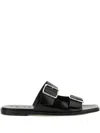 Aeyde Tonya Leather Double Strap Sandals In Black