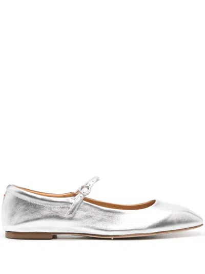 Aeyde Silver Uma Leather Mary-jane Ballerina Flats In Metallic