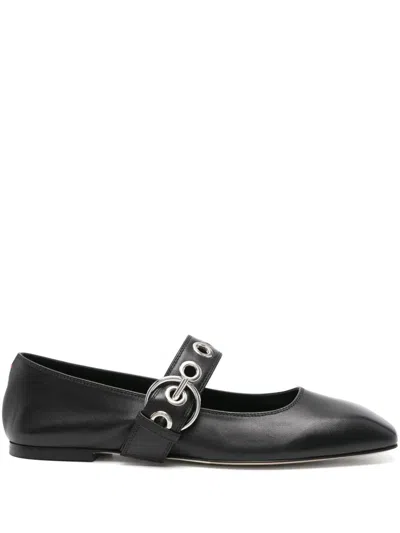 Aeyde Nappa Leather Flats With Circular Hardware Detail In Black