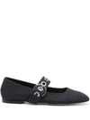 Aeyde Nappa Leather Flats With Circular Hardware Detail In Black