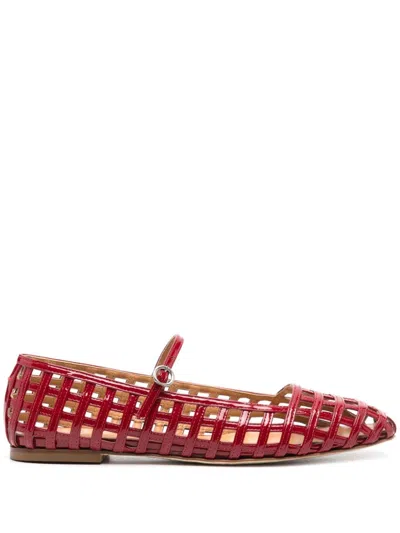 Aeyde Uma Caged Cut-out Patent-leather Mary Jane Ballet Flats In Red