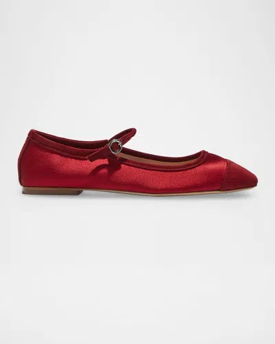 Aeyde Uma Cap-toe Satin Mary Jane Ballerina Flats In Red