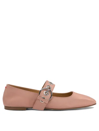 Aeyde Uma Eyelet Grosgrain Coral Ballet Flats In Pink
