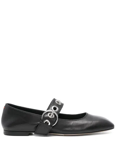 Aeyde Uma Eyelet-embellished Leather Mary Jane Ballet Flats In Black