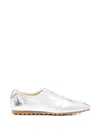 Aeyde Uma Laminated Leather Sneakers In Silver