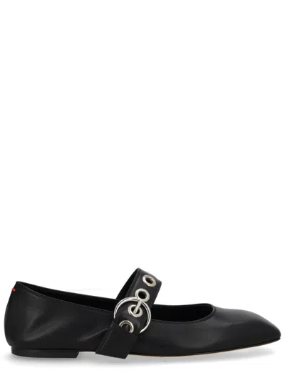 Aeyde Neutrals Uma Mary-jane Eyelet Strap Flats In Black