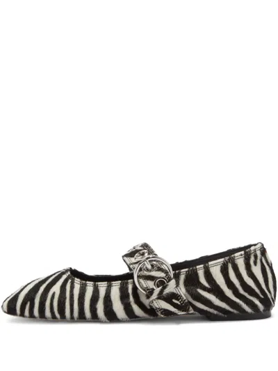 Aeyde Uma Zebra-pattern Ballet Flats In Black