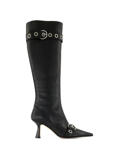 Aeyde Vivian Eyelet-embellished Buckled Boots In Black