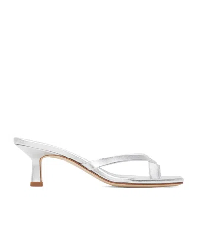 Aeyde Wilma Laminated Nappa Leather Silver Sandals