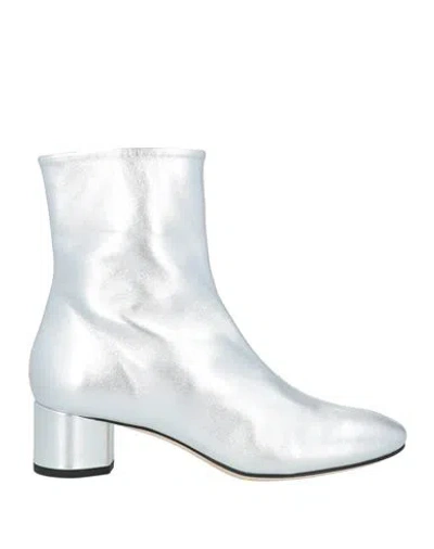 Aeyde Woman Ankle Boots Silver Size 7 Leather In White