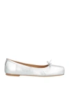 Aeyde Woman Ballet Flats Silver Size 11.5 Leather In Silver