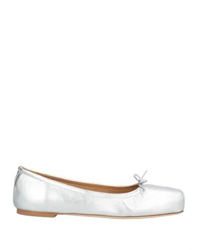 Aeyde Woman Ballet Flats Silver Size 11.5 Leather