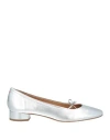 Aeyde Woman Ballet Flats Silver Size 12 Leather In Silver