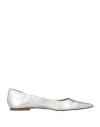Aeyde Woman Ballet Flats Silver Size 7 Leather In White