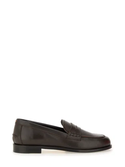 Aeyde Leather Loafers With Penny Strap And Round Toe In Brown