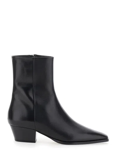 Aeyde Women 'baba' Black Ankle Boots With Low Block Heel And Side Zip Closure In Leather Woman