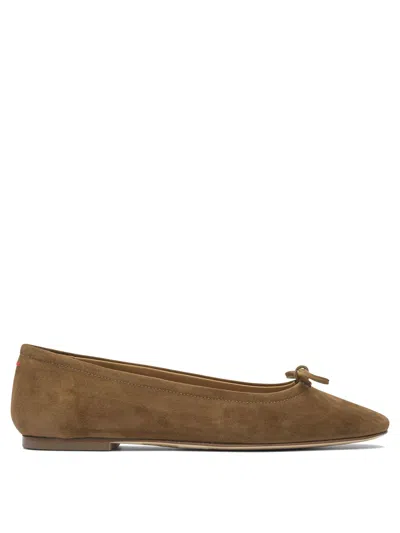 Aeyde Bow Detail Suede Finish Flat Sole Ballerinas In Brown