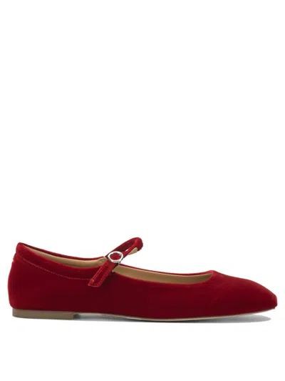 Aeyde Round Toe Velvet Ballerina Shoes With Flat Sole In Red