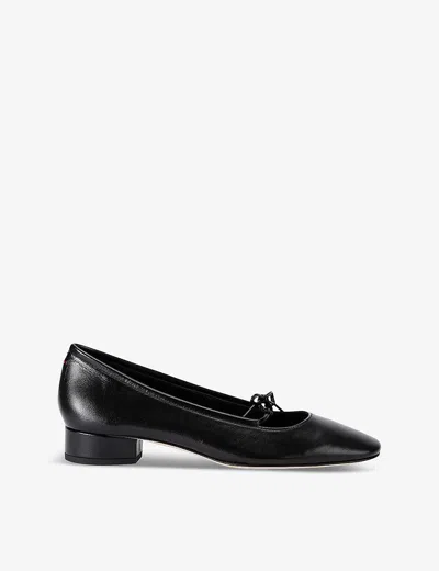 Aeyde Womens Black Darya Bow-embellished Leather Heeled Courts