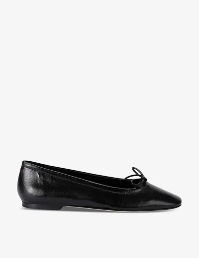 AEYDE WOMENS BLACK DELFINA BOW-EMBELLISHED LEATHER BALLET FLATS EUR 37 / 4 UK