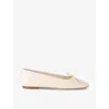 AEYDE AEYDE WOMEN'S CREAM DELFINA BOW-EMBELLISHED LEATHER BALLET FLATS