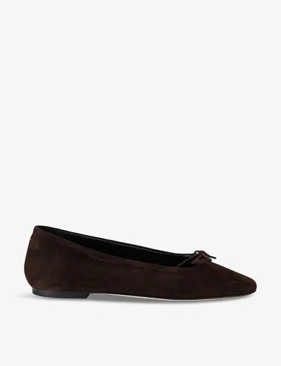 Aeyde Womens Dark Brown Delfina Bow-embellished Velvet Ballet Flats