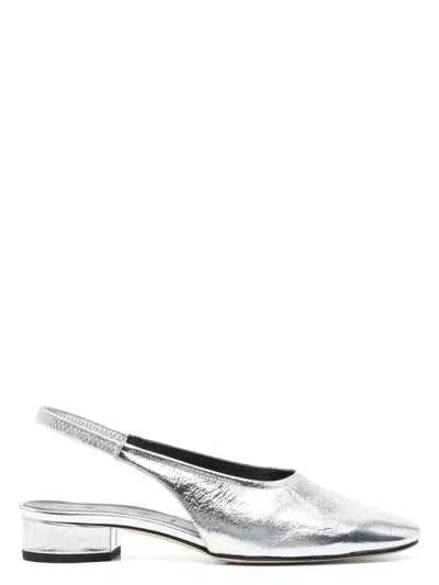 AEYDE WOMEN'S DUA CRACKLE LAMINATED CALF LEATHER SILVER SANDAL