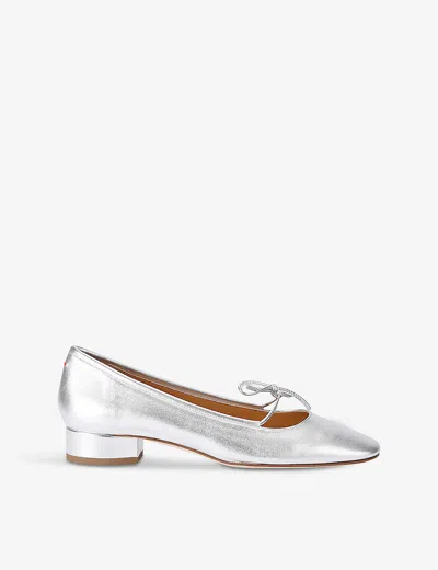 AEYDE AEYDE WOMEN'S SILVER DARYA BOW-EMBELLISHED METALLIC-LEATHER HEELED COURTS