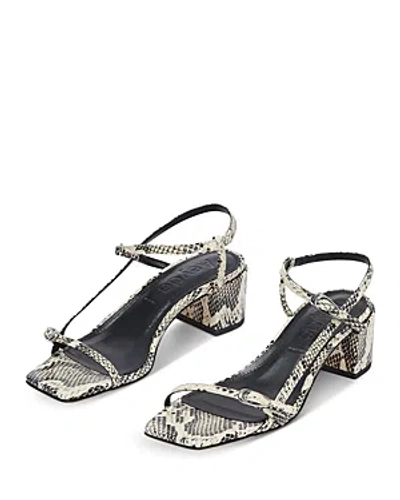 Aeyde Women's Tash Square Toe Snake Embossed Block Heel Sandals In Creamy