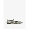 Aeyde Uma Snake Printed Leather Flats In Blk/grey