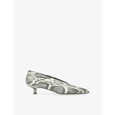 Aeyde Womens Clara Pointed-toe Snake-print Heeled Leather Pumps Crea In Cream