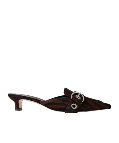 Aeyde Danielle Buckle-embellished Zebra-print Pony Hair Mules In Multi