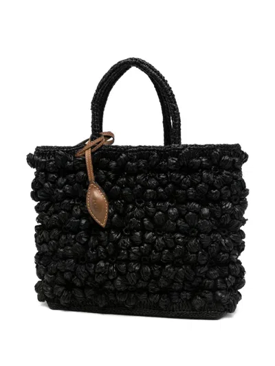 Afar Borsa A Mano Flower In Rafia Nera