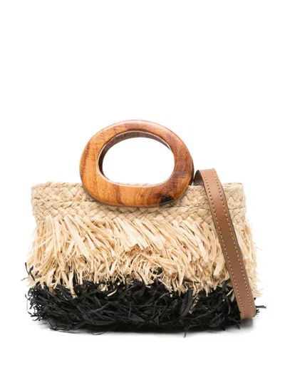 Afar 'small Keshia' Beige And Black Tote Bag