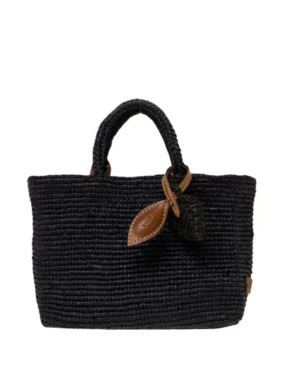 Afar Woven Leaf-charm Tote Bag In Black
