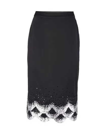 Afew Rahul Mishra Women's Scalloped Sequined-hem Pencil Skirt In Black