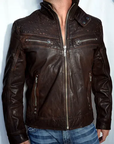 Pre-owned Affliction - Shock Value Men's Leather Jacket - Biker - - 110ow007 - Brown