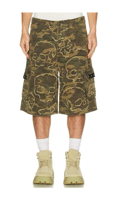 Affliction Skull Camo Shorts In Green