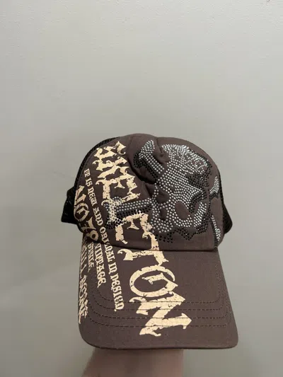 Pre-owned Affliction X Ed Hardy Crazy Y2k Vintage Affliction Style Trucker Hat Cyber Goth In Brown