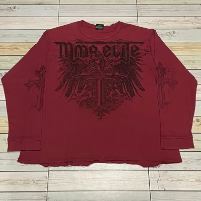 Pre-owned Affliction X Ed Hardy Mma Elite Thermal Longsleeve Y2k Affliction Style In Red