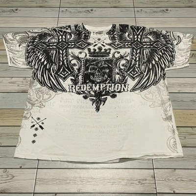 Pre-owned Affliction X Ed Hardy Mma Elite Wings Cross Tee Y2k Affliction Style In White