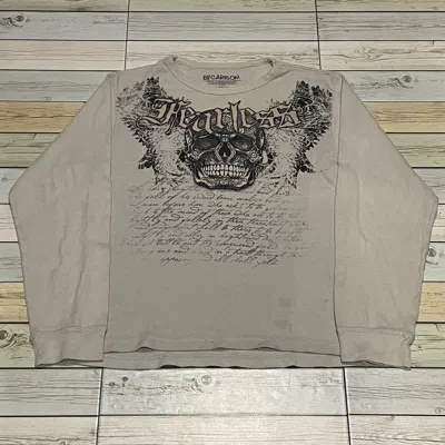 Pre-owned Affliction X Ed Hardy Wings Skulls Thermal Longsleeve Y2k Affliction Style In Grey