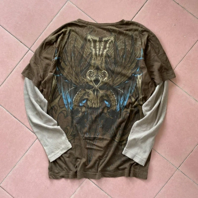 Pre-owned Affliction X Jnco Crazy Vintage Y2k Mma Elite Shirt Thermal Affliction Grunge In Brown