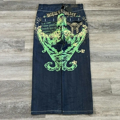 Pre-owned Affliction X Jnco Crazy Vintage Y2k Raw Blue Aop Cybergoth Baggy Wide Leg Jea In Navy