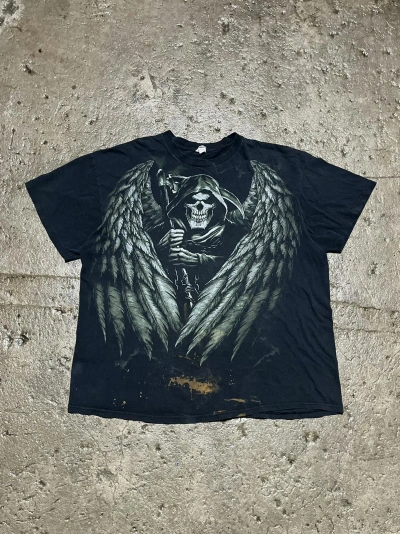 Pre-owned Affliction X Jnco Crazy Y2k Affliction Style Tee Skull Grunge Wings Skater In Black