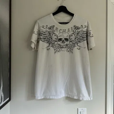 Pre-owned Affliction X Jnco Crazy Y2k Cyber Goth Skulls Affliction Style Archaic Tee In White