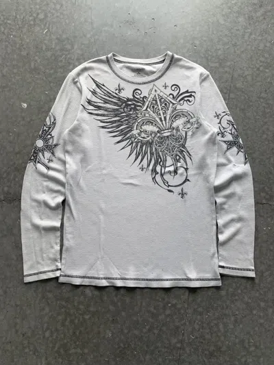 Pre-owned Affliction X Tapout Crazy Cyber Y2k Affliction Style Thermal Longsleeve Grunge In Grey